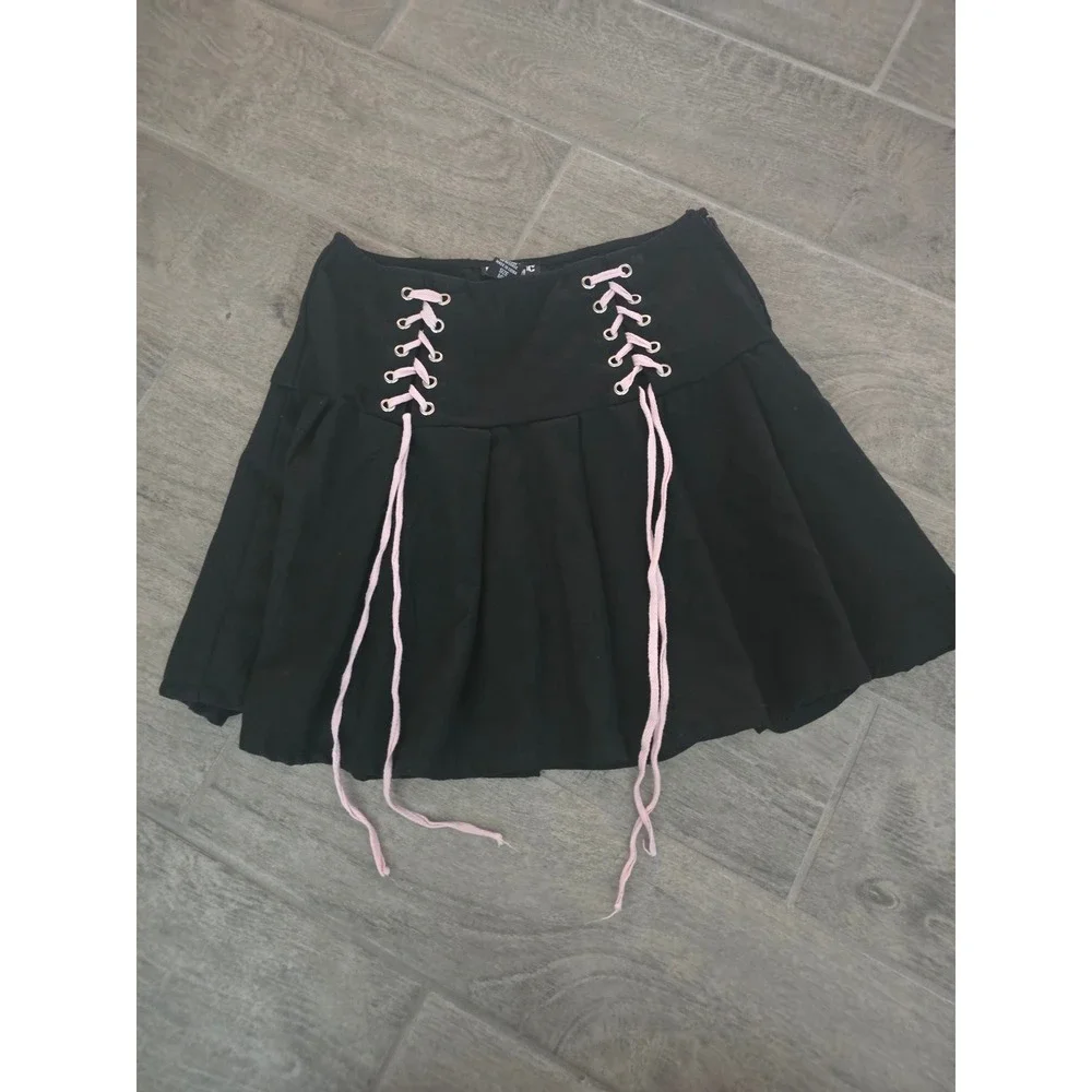 Hot Topic Black Mini Skirt Lace Up Pleated Gothic Emo Punk Womens Medium Costume